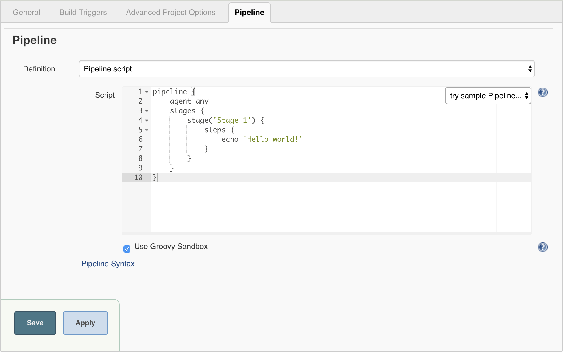 Example Pipeline in the classic UI